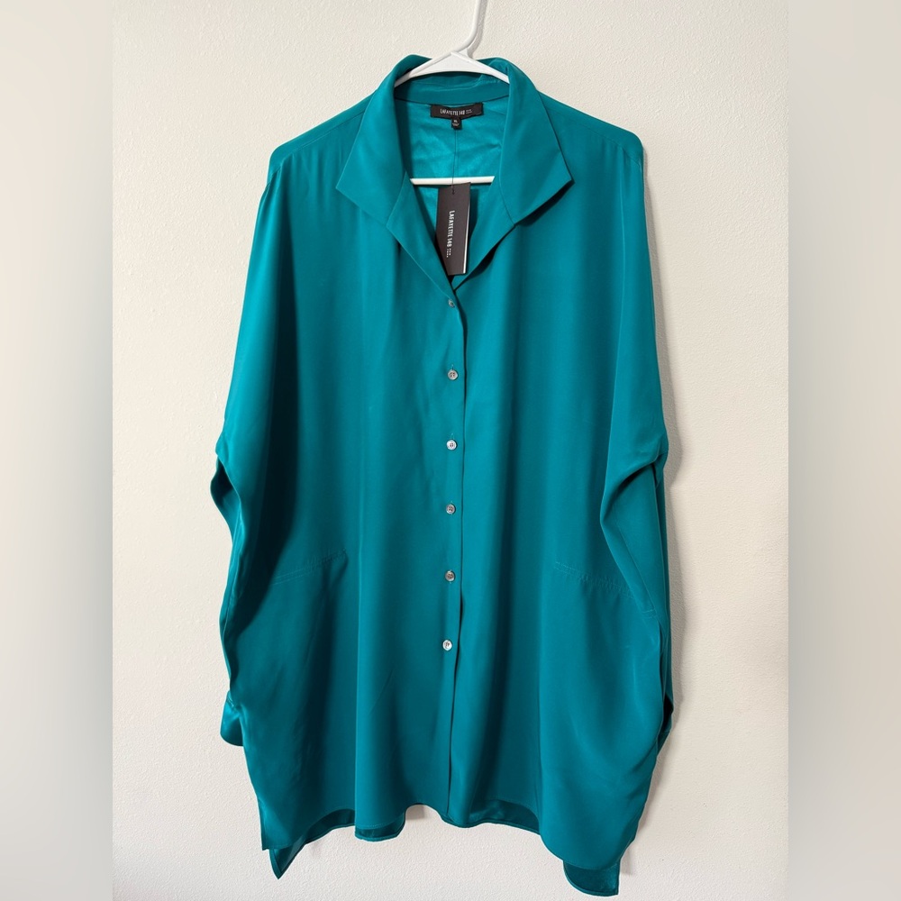 Lafayette 148 New York Tunic Top Shirt Blouse Medium 100% Silk Pockets